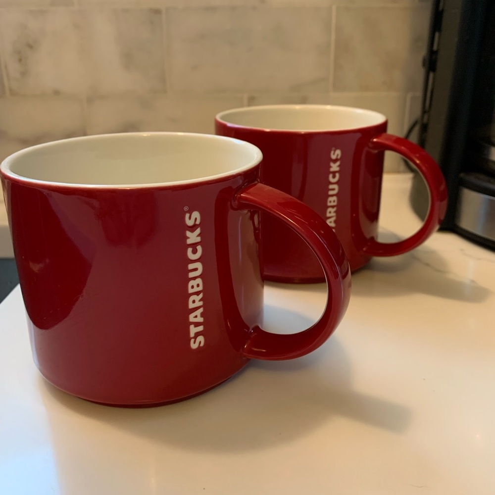 STARBUCKS 2012 New Bone China Red Coffee Tea Mug 14oz set of 2. Never used.